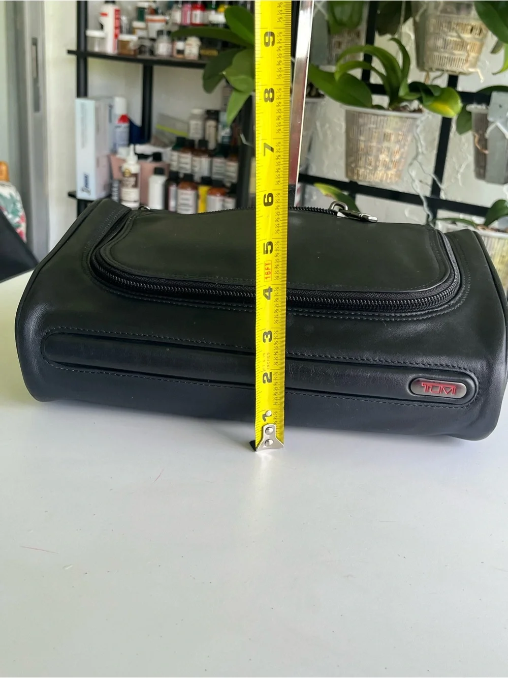 TUMI Men's Black Leather Travel Dopp Kit Toiletry Bag